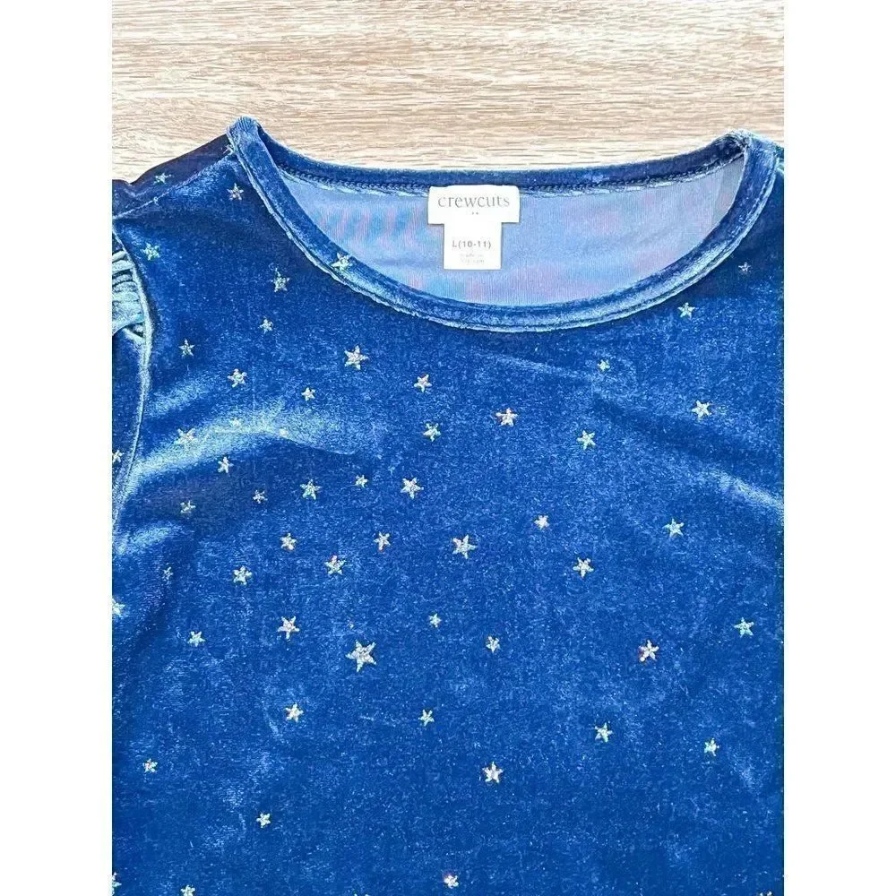Crewcuts Girls Puff Sleeve Glitter Star Velvet Top, Size 10